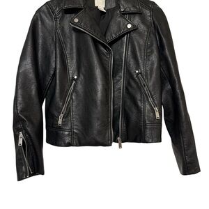 H&M Black Leather Jacket with Silver Accents